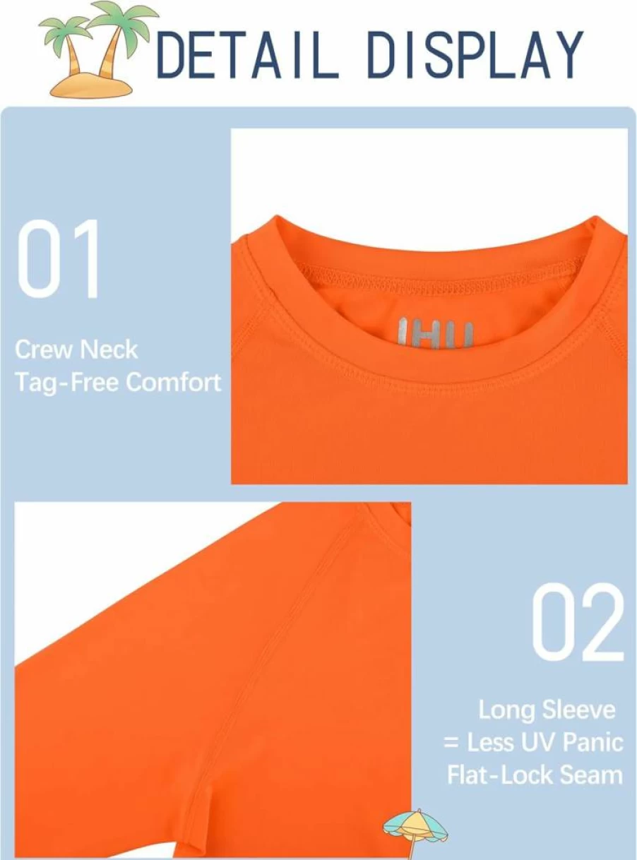 IHU 4 Pack Boys' Neon SPF 50+ Rash Guard Swim Shirts - Quick Dry UV Protection Long Sleeve Swimwear for Kids Youth