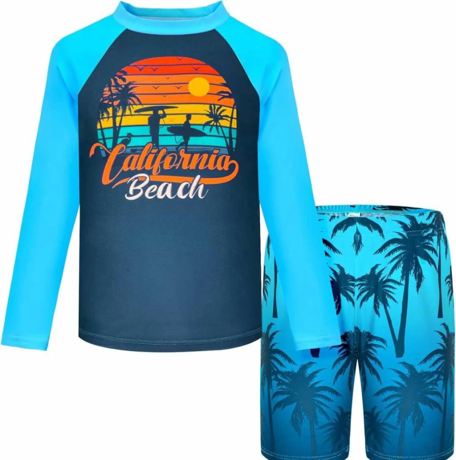 Sylfairy Boys' Quick-Dry 2-Piece Rash Guard Swimsuits for Kids 3-10 Years – UV Protection Short Sleeve Swimwear Set