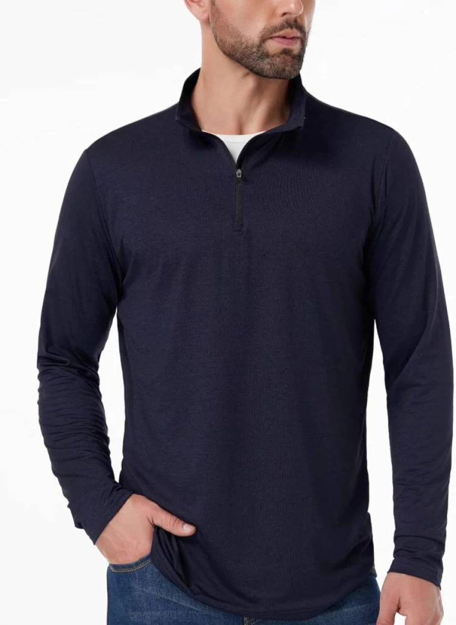 OYGSieg Men's UPF 50+ Sun Protection Shirts 4 Pack - Quick Dry Long Sleeve Rash Guard Quarter Zip Pullover for Outdoor Workouts