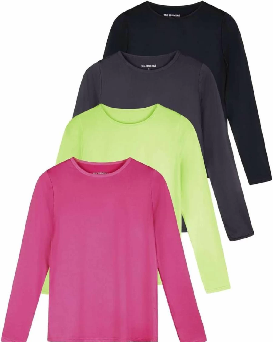 Real Essentials Women's UPF 50+ Long Sleeve Sun Shirts 4-Pack - Quick Dry UV SPF Hiking Tops for Outdoor Activities (Plus Sizes Available)