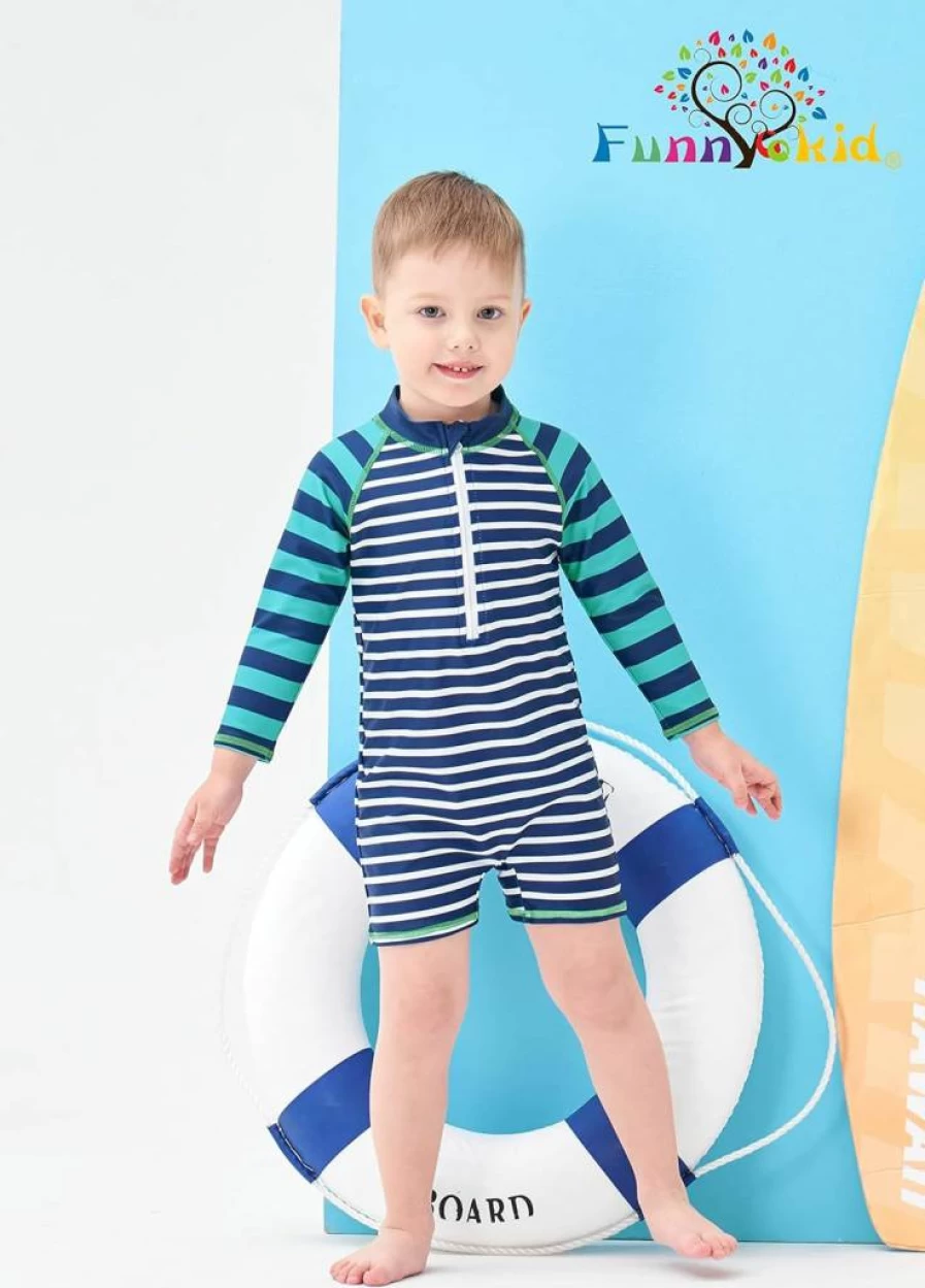 Funnycokid UPF 50+ Baby Boy Rash Guard Swim Suit - Sun Protective Toddler Bathing Suit for Boys 6 Months to 4 Years