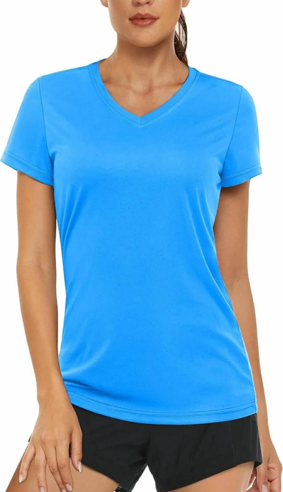 MAGCOMSEN Women's V-Neck Quick-Dry Athletic T-Shirt UPF 50+ Sun Protection Short Sleeve Performance Top