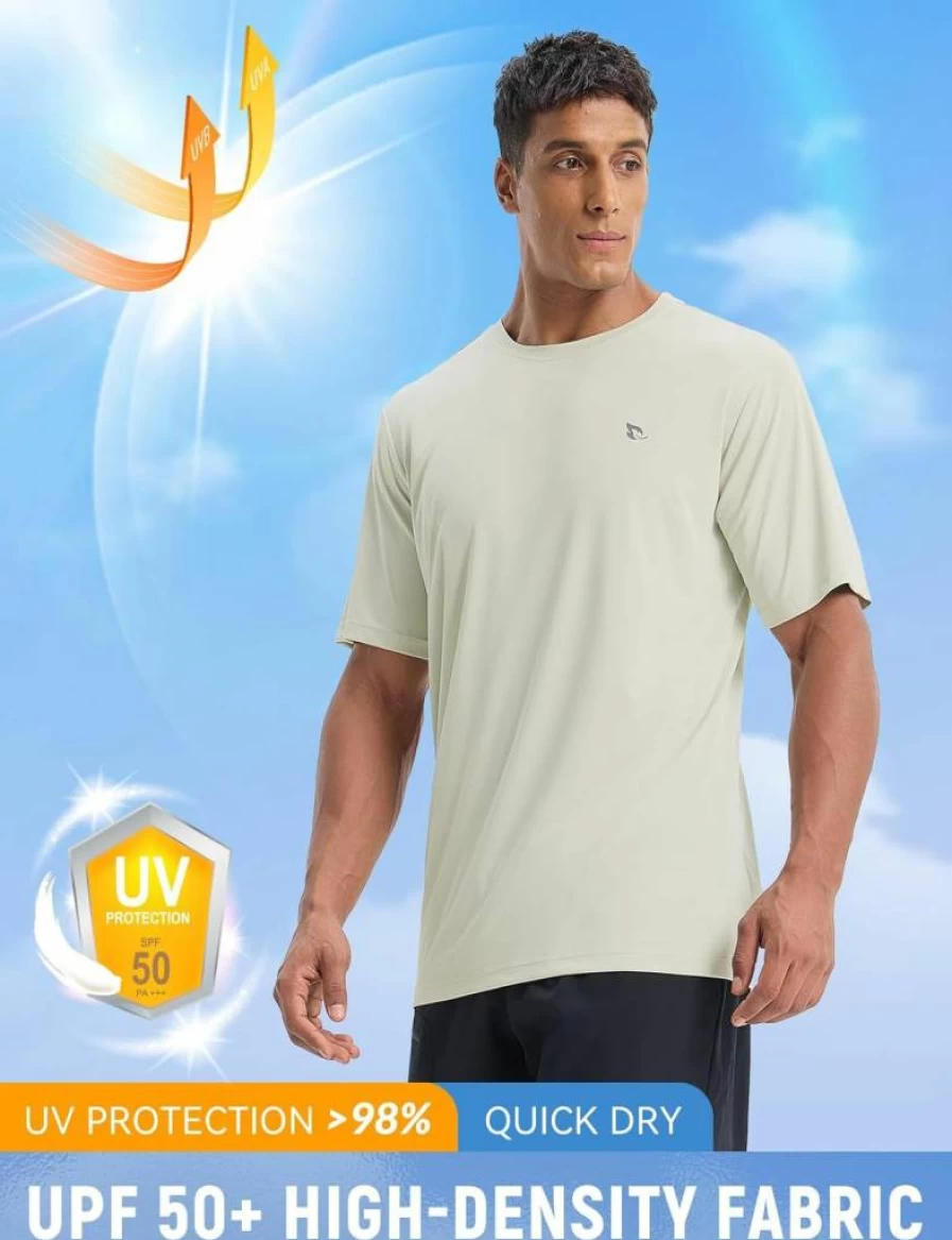 Baleaf Men's UPF 50+ Sun Protection Short Sleeve Shirt - Quick Dry Lightweight UV SPF Athletic T-Shirt for Hiking & Outdoor Activities