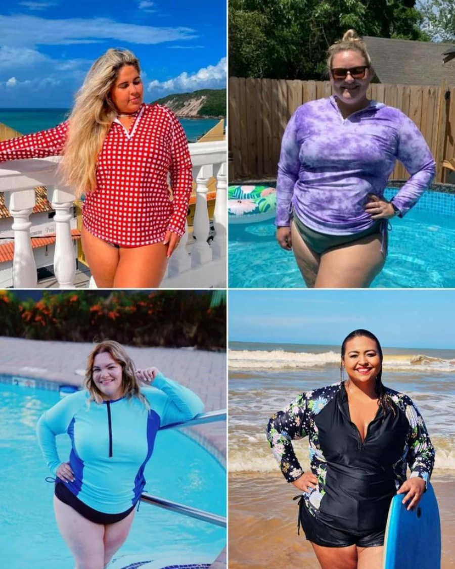 COOTRY Women's Plus Size UPF 50+ Long Sleeve Swim Shirt with Zipper - Sun Protective Rash Guard Swim Top