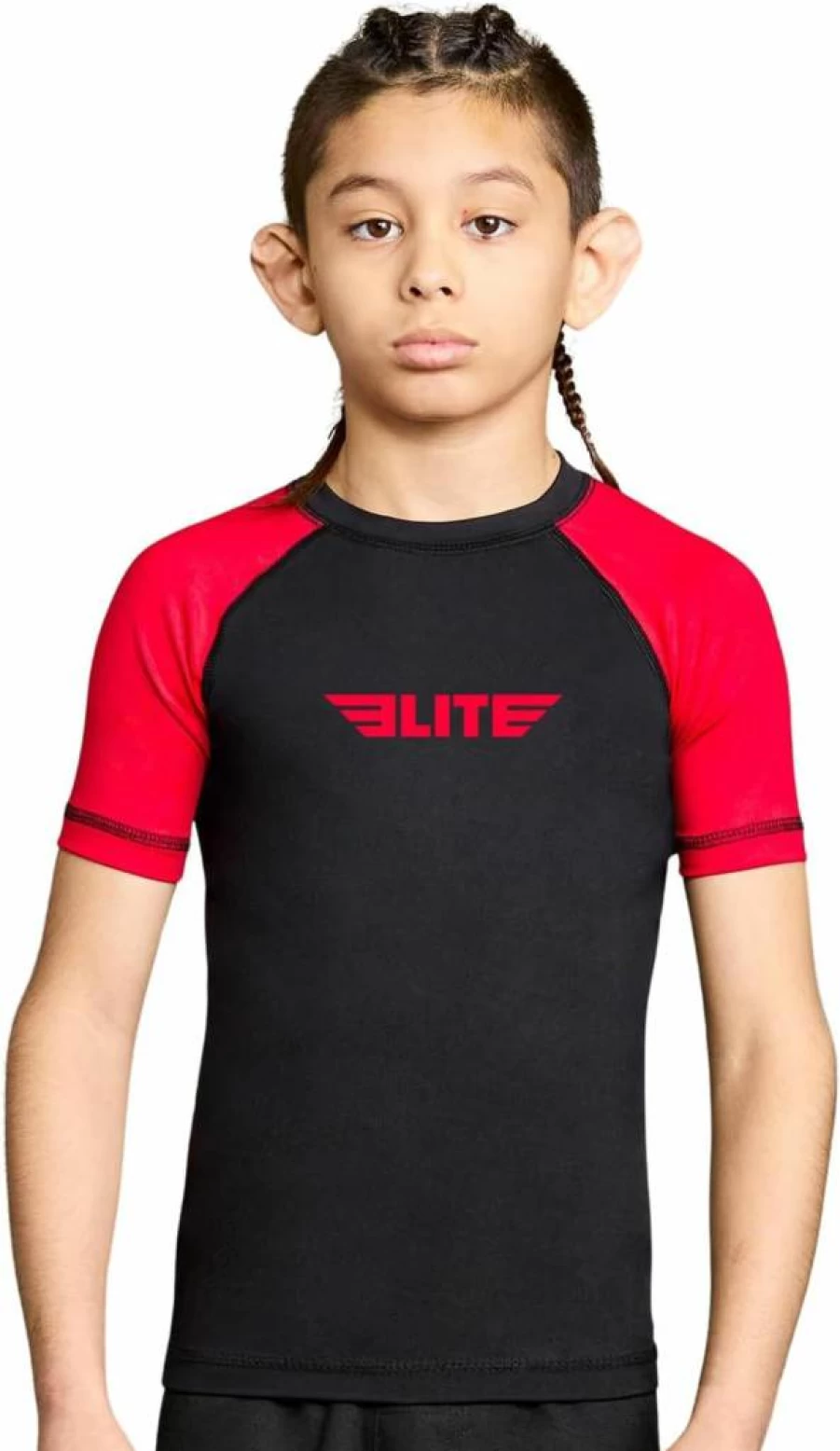 Elite Sports Kids BJJ Rash Guard - Short Sleeve Compression Shirt for Youth Boys & Girls - NoGi Jiu Jitsu Training Top
