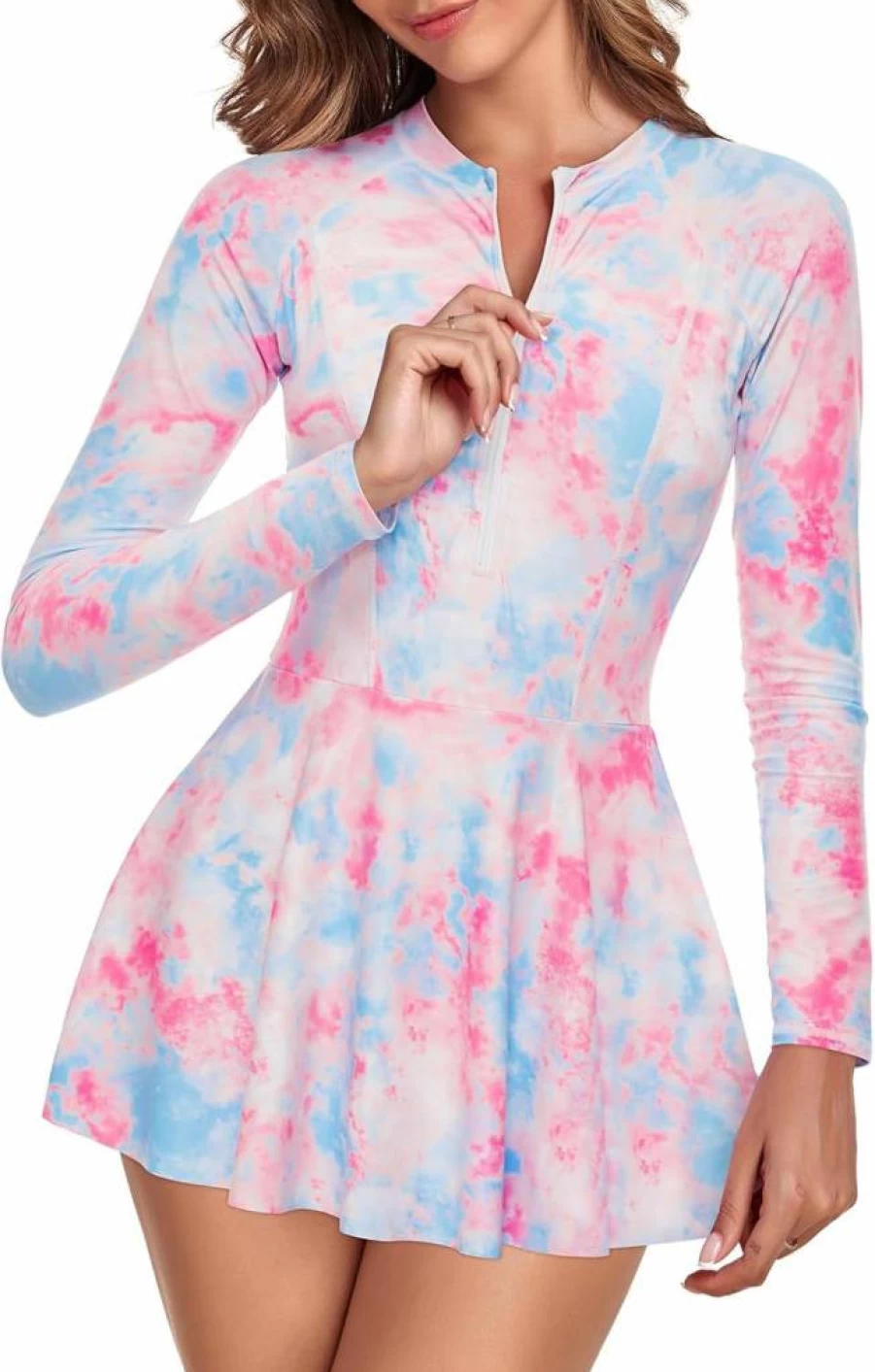 Century Star Women's Modest One Piece Swimwear Long Sleeve Swim Dress with Skirt - UPF Rash Guard Bathing Suit for Teens and Girls