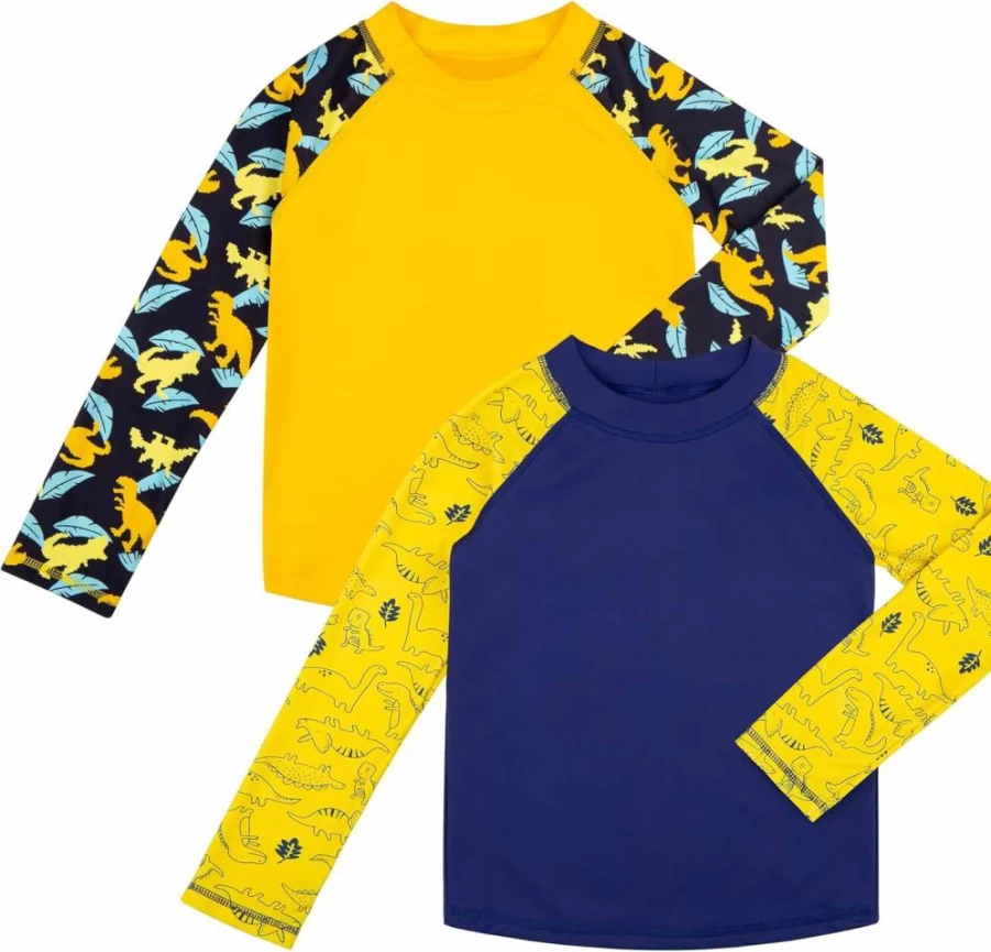BIG ELEPHANT Kids Rash Guard Swim Shirt 3 Pack - UPF 50+ Sun Protection Long Sleeve Swimwear for Boys & Girls, Surf Tops Rashguard