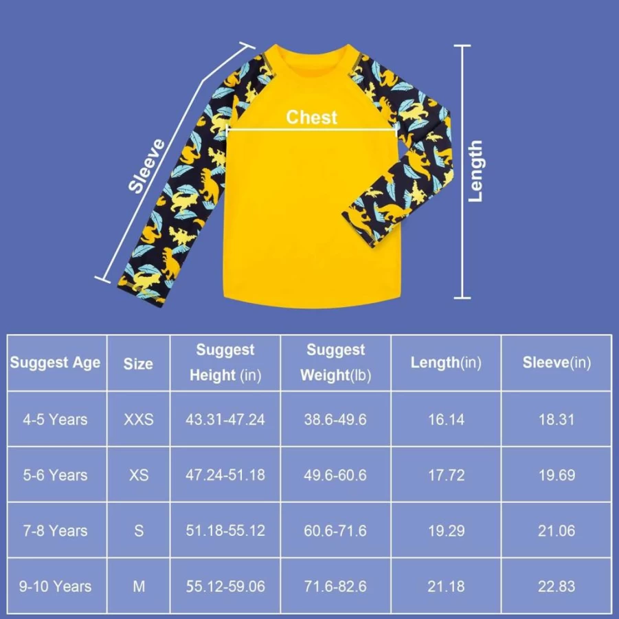 BIG ELEPHANT Kids Rash Guard Swim Shirt 3 Pack - UPF 50+ Sun Protection Long Sleeve Swimwear for Boys & Girls, Surf Tops Rashguard