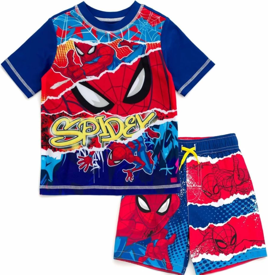 Marvel UPF 50+ Kids Rash Guard & Swim Trunks Set for Toddler to Big Kid (2T-20) - SPF Sun Protection Swimwear