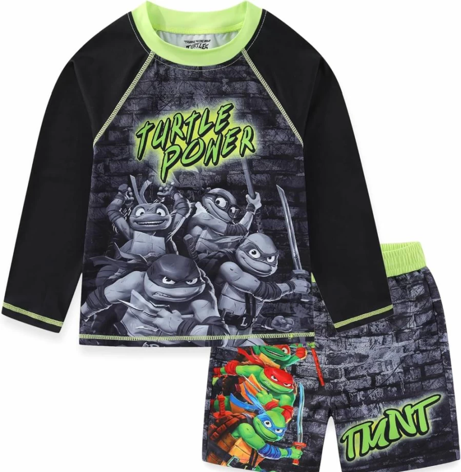 Nickelodeon Teenage Mutant Ninja Turtles UPF 50+ Swim Set for Boys - Rash Guard & Swim Trunks