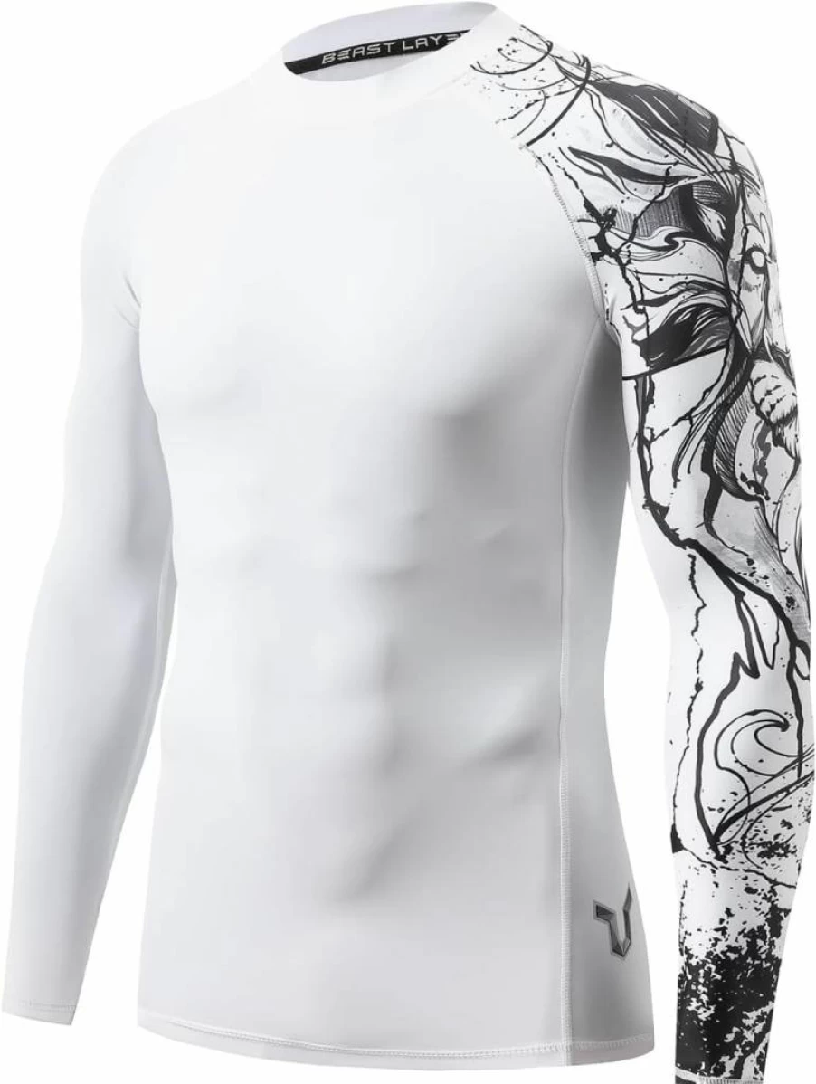 ADOREISM Men's UPF 50+ Quick-Dry Compression Long Sleeve Rash Guard Swim Shirt