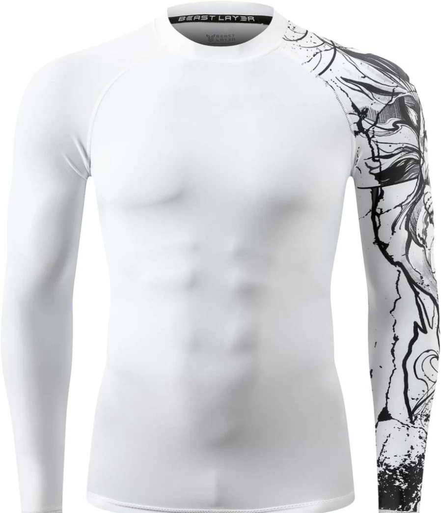 ADOREISM Men's UPF 50+ Quick-Dry Compression Long Sleeve Rash Guard Swim Shirt