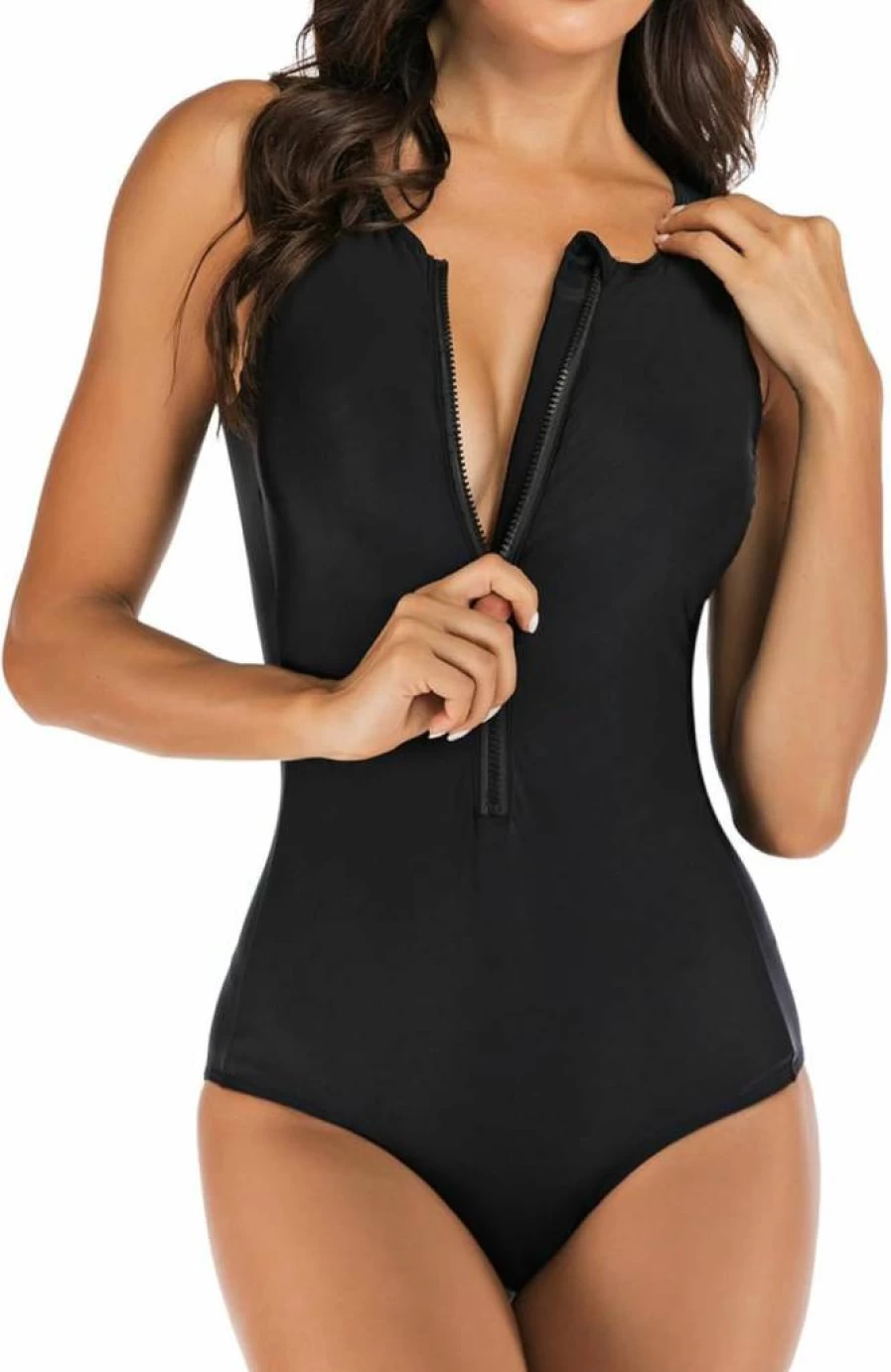 SWSMCLT Women's Short Sleeve Zip Front Rash Guard One Piece Swimsuit for Surfing Swimwear