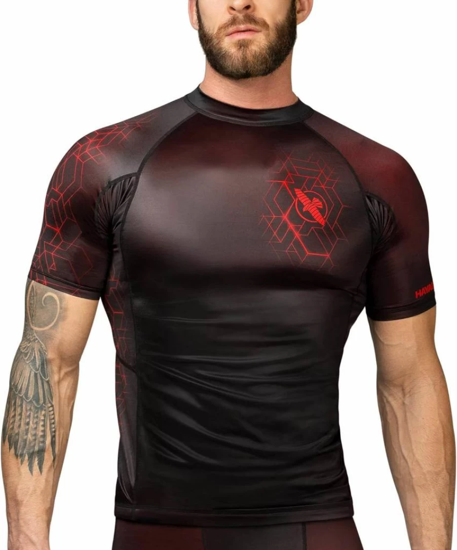 Hayabusa Geo BJJ Rash Guard Short Sleeve - Lightweight & Durable Brazilian Jiu-Jitsu Training Shirt for Men & Women