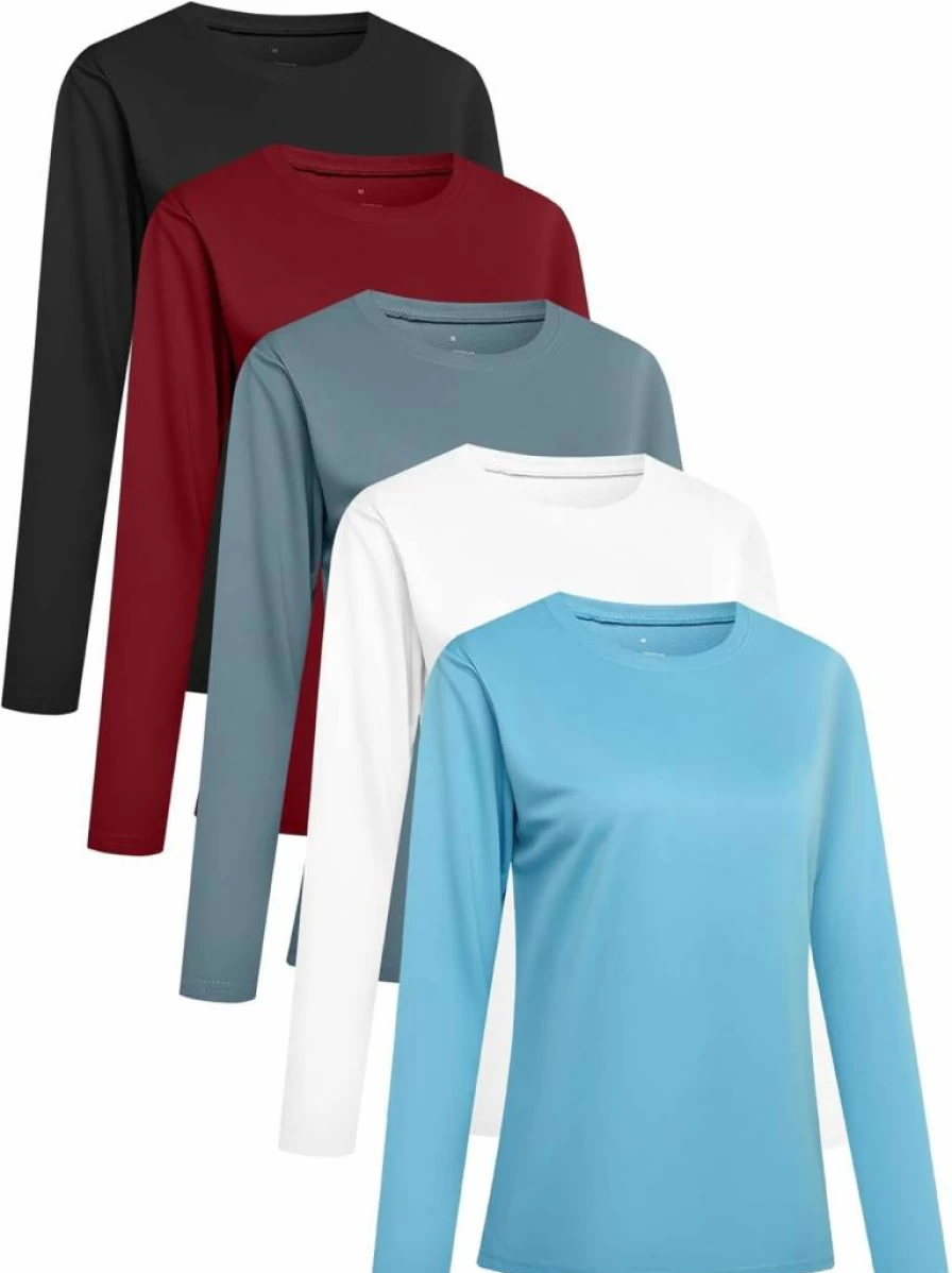 HovSiyla 5 Pack Women's Long Sleeve UV Protection Shirts - Moisture Wicking Rash Guard Tops for Running, Hiking & Workout, Breathable Sun Shirts for Casual & Outdoor Activities