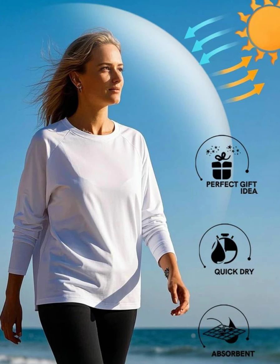 HovSiyla 5 Pack Women's Long Sleeve UV Protection Shirts - Moisture Wicking Rash Guard Tops for Running, Hiking & Workout, Breathable Sun Shirts for Casual & Outdoor Activities