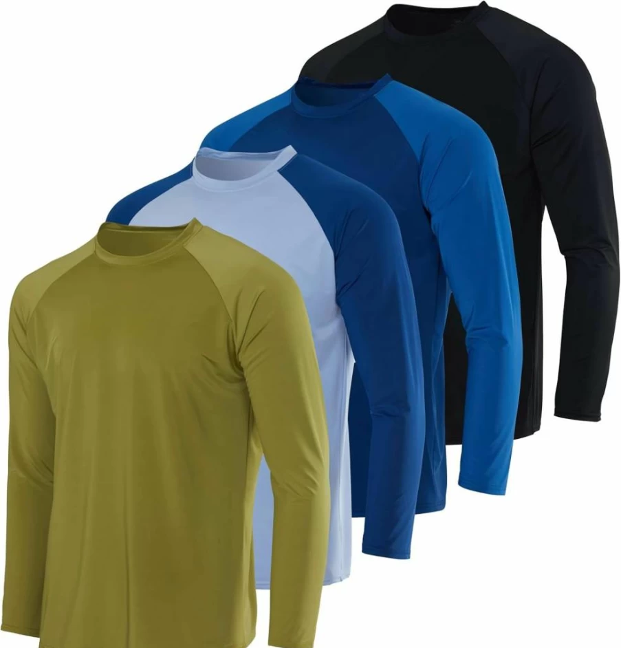 Real Essentials Boys UPF 50+ Sun Protection Long Sleeve Rash Guard Swim Shirt 4-Pack Surf Swimwear Set