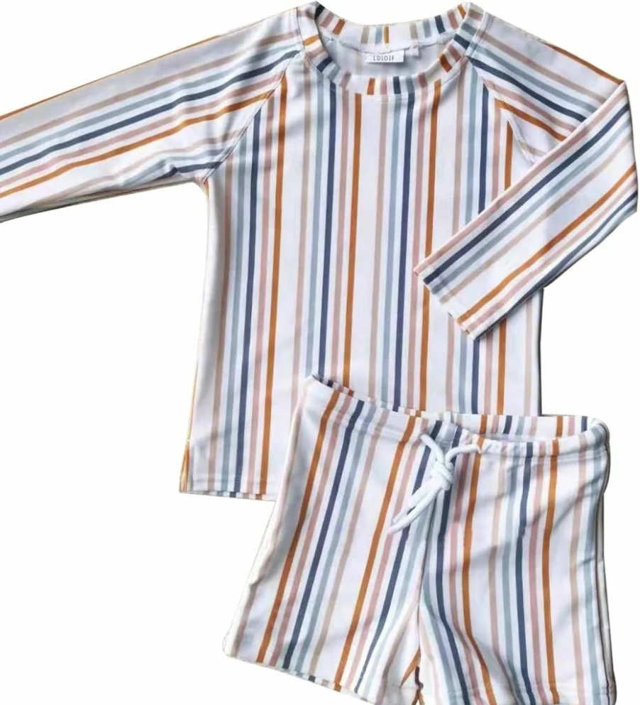 LDIOIF Boys' 2-Piece Rash Guard Swim Set - Long Sleeve UV Protection Swim Shirt & Quick-Dry Swim Trunks for Toddlers