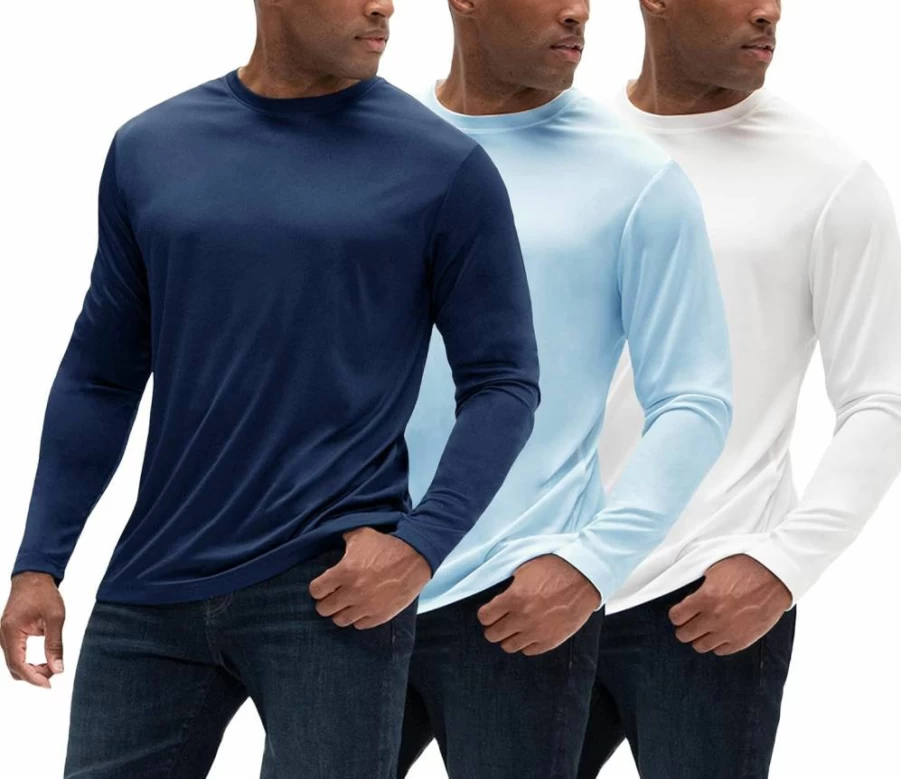DEVOPS Men's Sun Protection Long Sleeve Rash Guard - 3 Pack Quick Dry Shirt for Fishing, Running, Cycling & Outdoor Activities