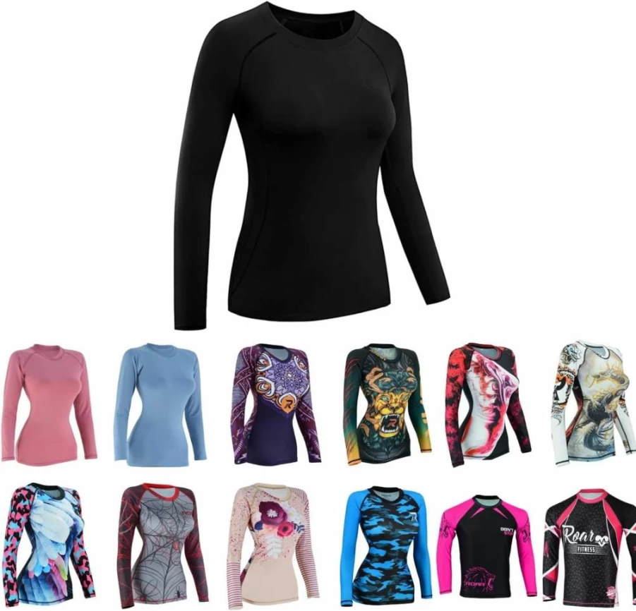 ROAR-INT Women's UPF 50+ Long Sleeve Rash Guard for Swimming, Athletic Sports, MMA & BJJ