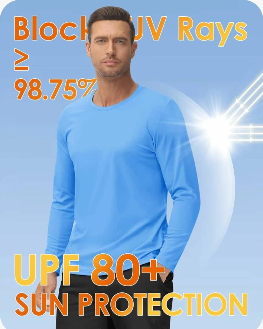 Boladeci Men's UPF 80+ Sun Protection Shirt Long Sleeve UV Rash Guard Swim Shirt Lightweight Quick-Dry SPF Shirt