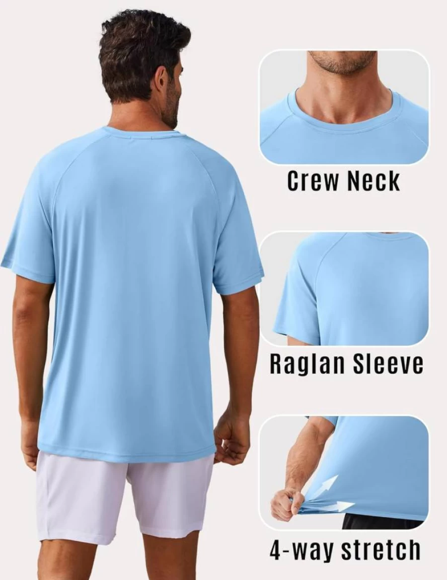 PINSPARK Men's UPF 50+ Sun Protection Swim Shirt Short Sleeve Rash Guard Quick Dry Athletic Shirt for Beach & Water Sports