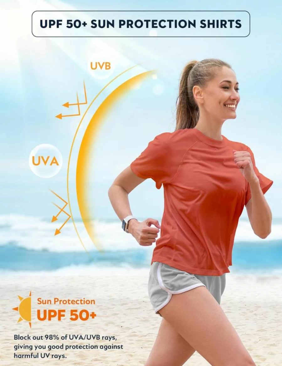 CHARMSHE Women's UPF 50+ UV Protection Rash Guard Swim Shirt - Lightweight Quick Dry Short Sleeve Sun Shirt for Swimming, Workout & Outdoor Activities