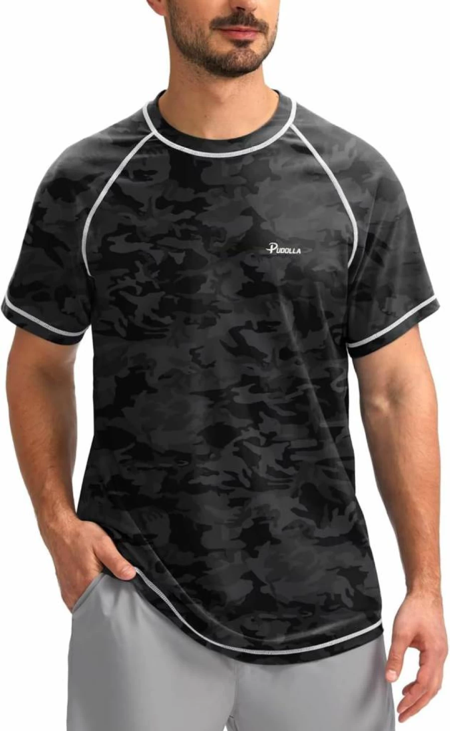 Pudolla Men's UPF 50+ Sun Protection Rash Guard Swim Shirt Quick Dry Surf Beach Water Shirt