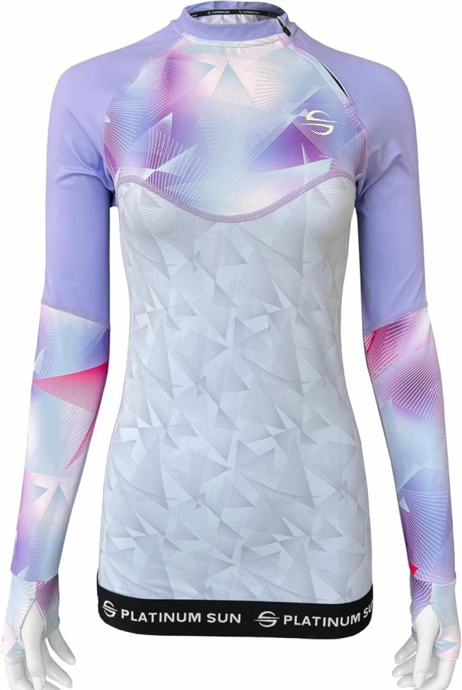 Platinum Sun Women's UPF 50+ Long Sleeve Rash Guard Swim Shirt - Sun Protective Zip Front Active Swimsuit for Swimming & Water Sports