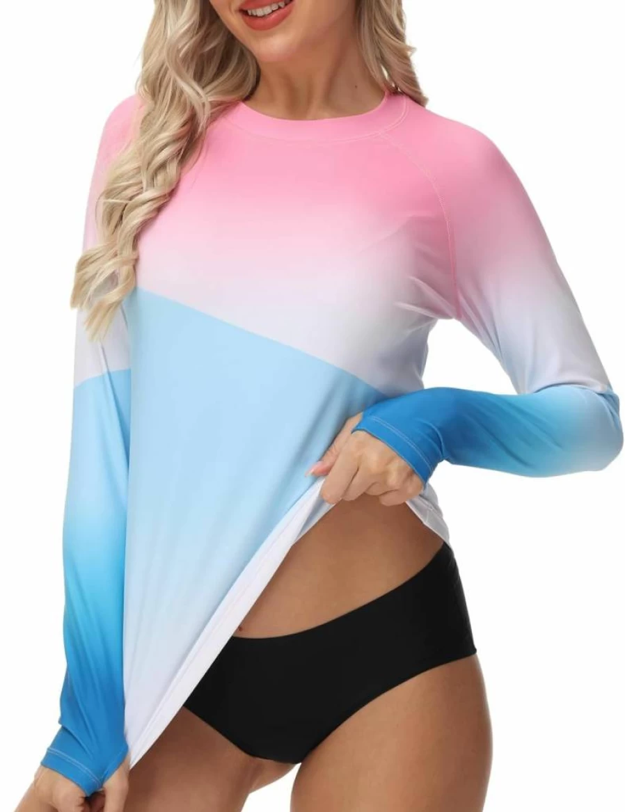 VAYAGER Women's Long Sleeve Rash Guard UPF 50+ Quick Dry Swim Shirt with Thumb Holes for Surfing Swimming Beach & Water Sports