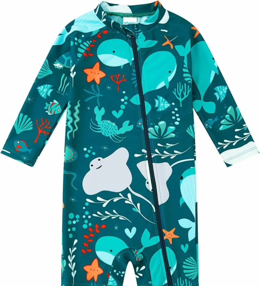 Upandfast UPF 50+ Baby Boy Swimsuit Rash Guard - Toddler One-Piece Zipper Swim Shirt with Sun Protection
