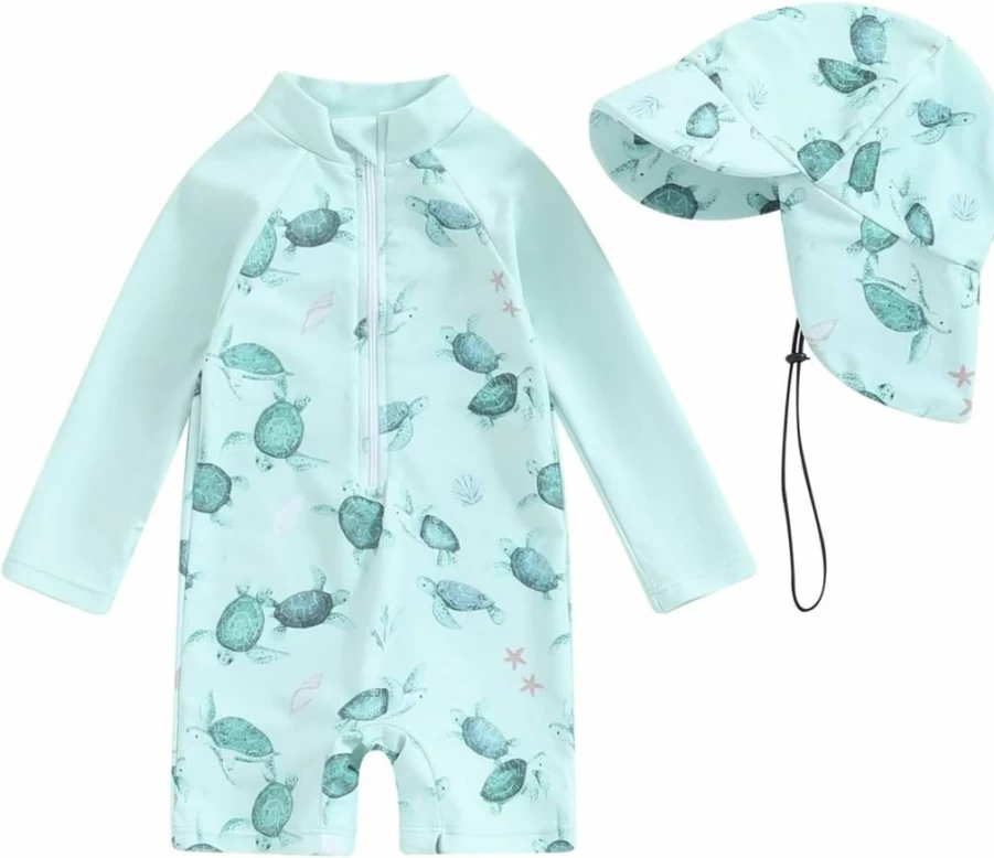 Socutebabe Baby Boys Rash Guard One Piece Swimsuit with Hat - Newborn Toddler UV Protection Bathing Suit Zipper Swimwear