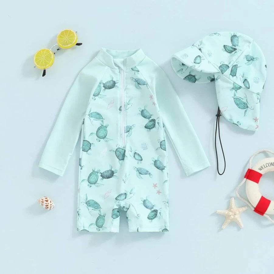 Socutebabe Baby Boys Rash Guard One Piece Swimsuit with Hat - Newborn Toddler UV Protection Bathing Suit Zipper Swimwear