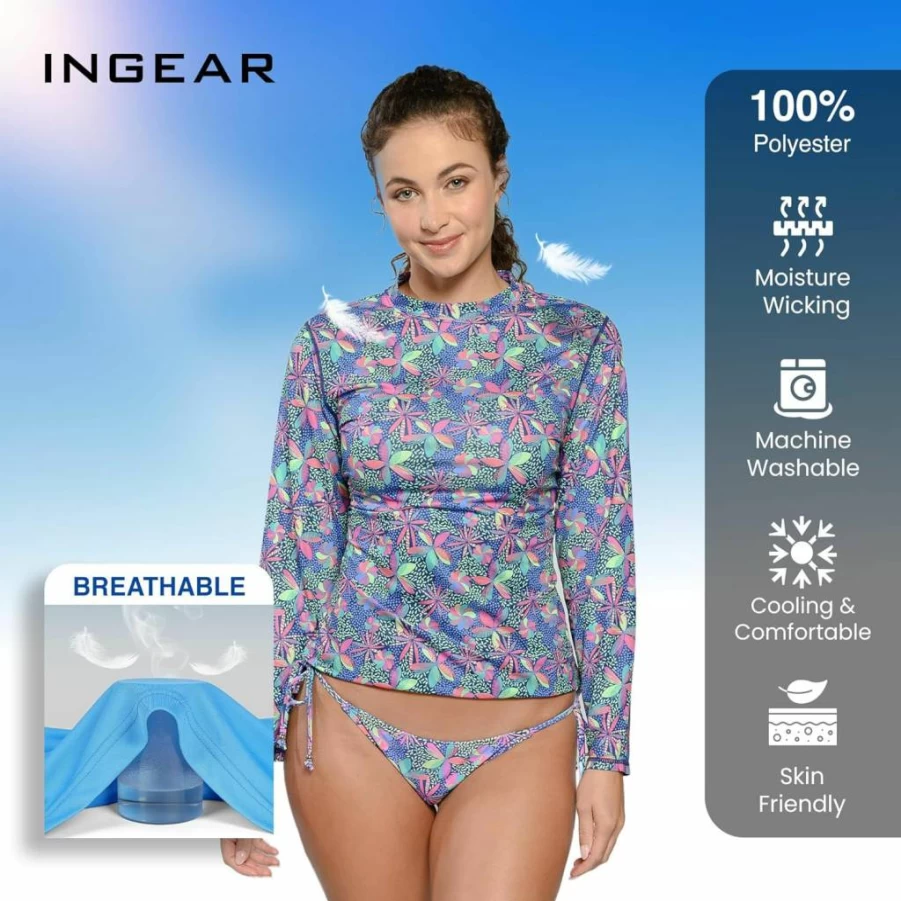 INGEAR Women's Sun Shirt - UPF 50+ Beach Cover Up, Lightweight Workout Top, Quick-Dry Athletic Shirt for Swimming, Running, Yoga (Size Options)