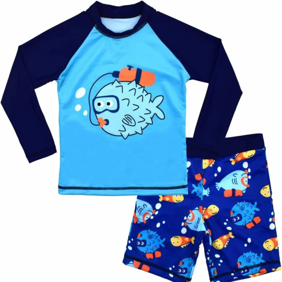 CARMEISON Boys Dinosaur Print Rash Guard Swim Set - UPF 50+ Sun Protection Short Sleeve Swimwear Two-Piece