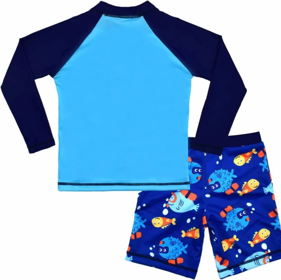 CARMEISON Boys Dinosaur Print Rash Guard Swim Set - UPF 50+ Sun Protection Short Sleeve Swimwear Two-Piece