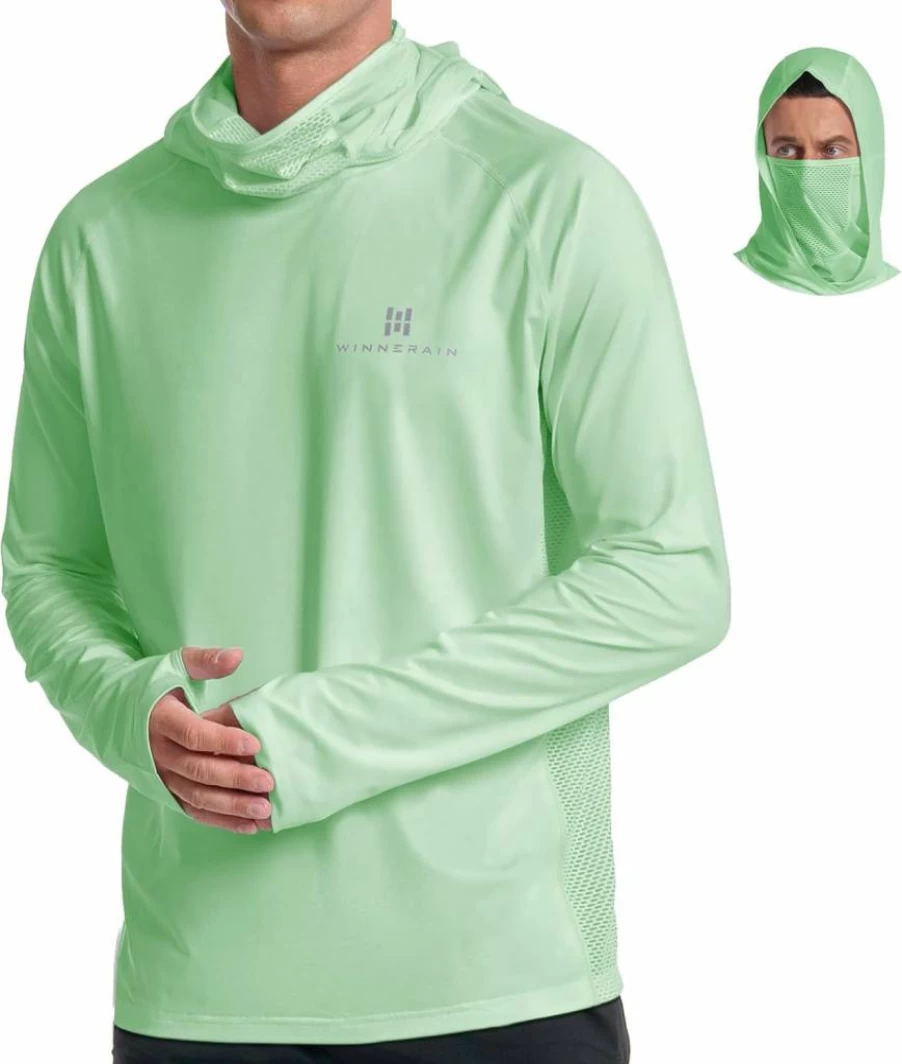 WINNERAIN Men's UPF 50+ Sun Protection Hoodie - Lightweight Long Sleeve Rash Guard for Fishing, Hiking & Outdoor Activities