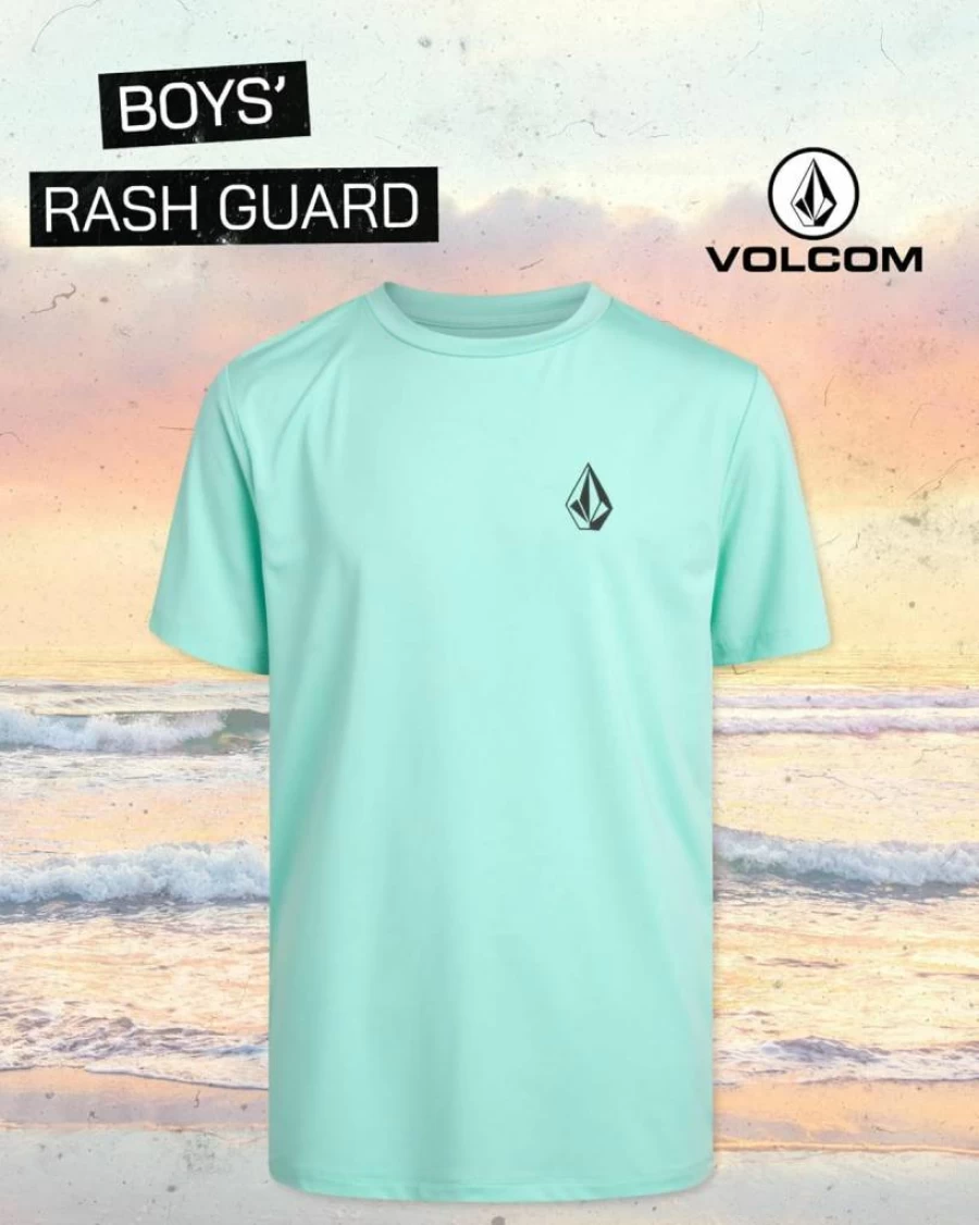 Volcom Boys UPF 50+ Sun Protection Swim Shirt - Quick Dry Short Sleeve Rash Guard for Kids Summer Swimwear
