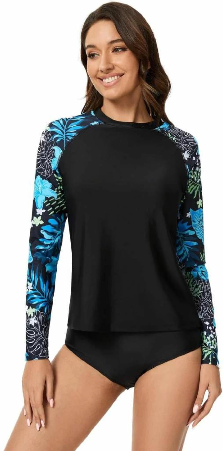 Mexholin Women's UPF 50+ Long Sleeve Rash Guard Swim Shirt - Quick Dry Sun Protection Two Piece Swimwear Set