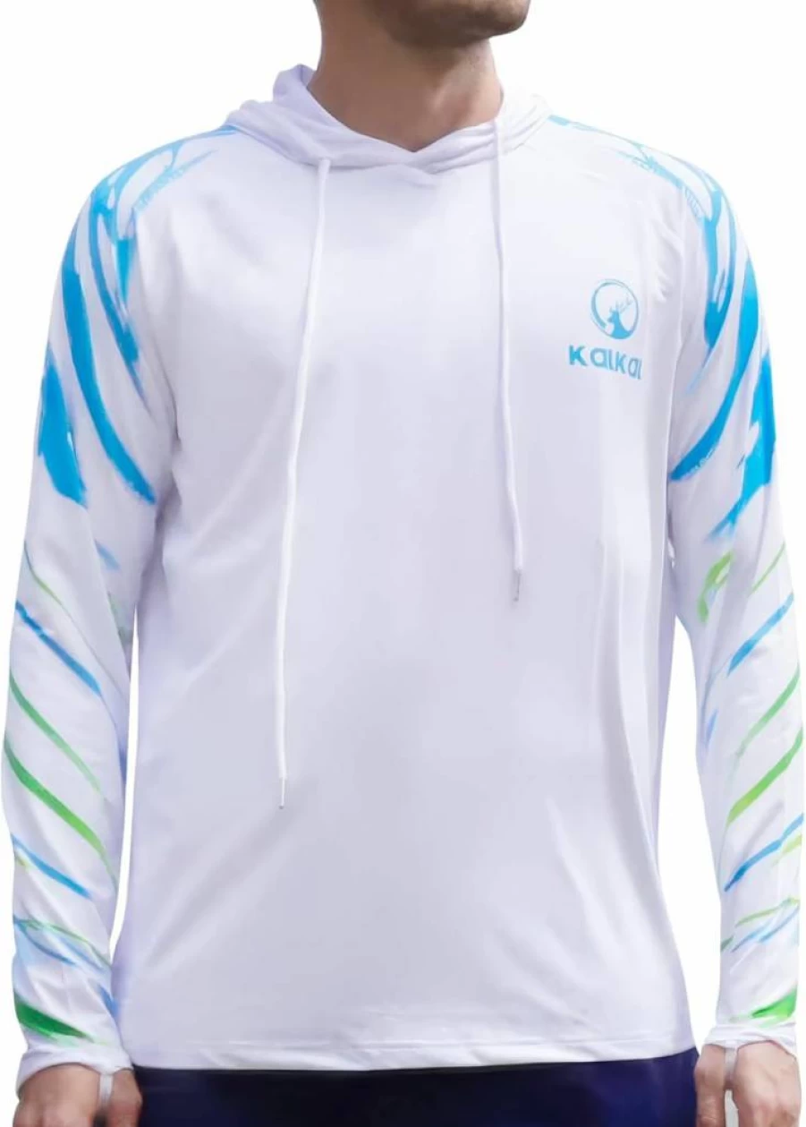 Kalkal UPF 50+ Men's Fishing Shirt Long Sleeve Hoodie with Face Mask Quick Dry Sun Protection Rash Guard Hooded Shirt