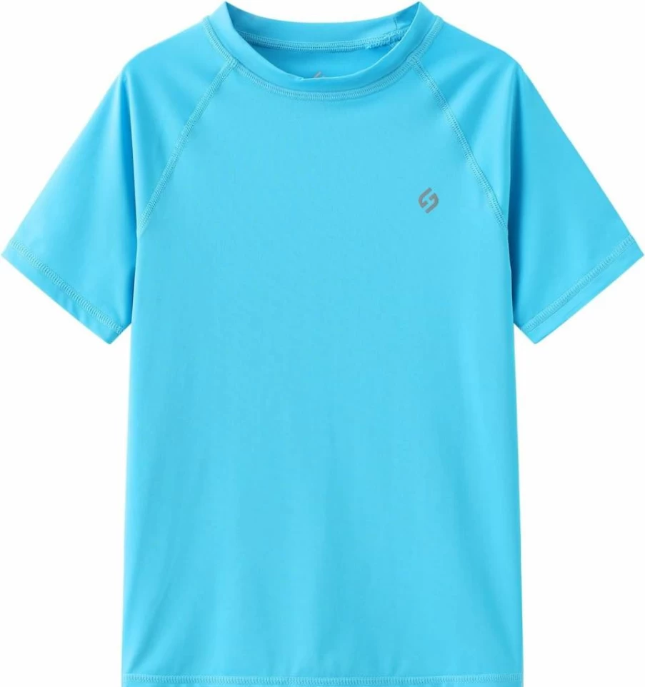 HODOSPORTS Boys UPF 50+ Sun Protection Swim Shirt Quick Dry Short Sleeve Rash Guard UV Shirt