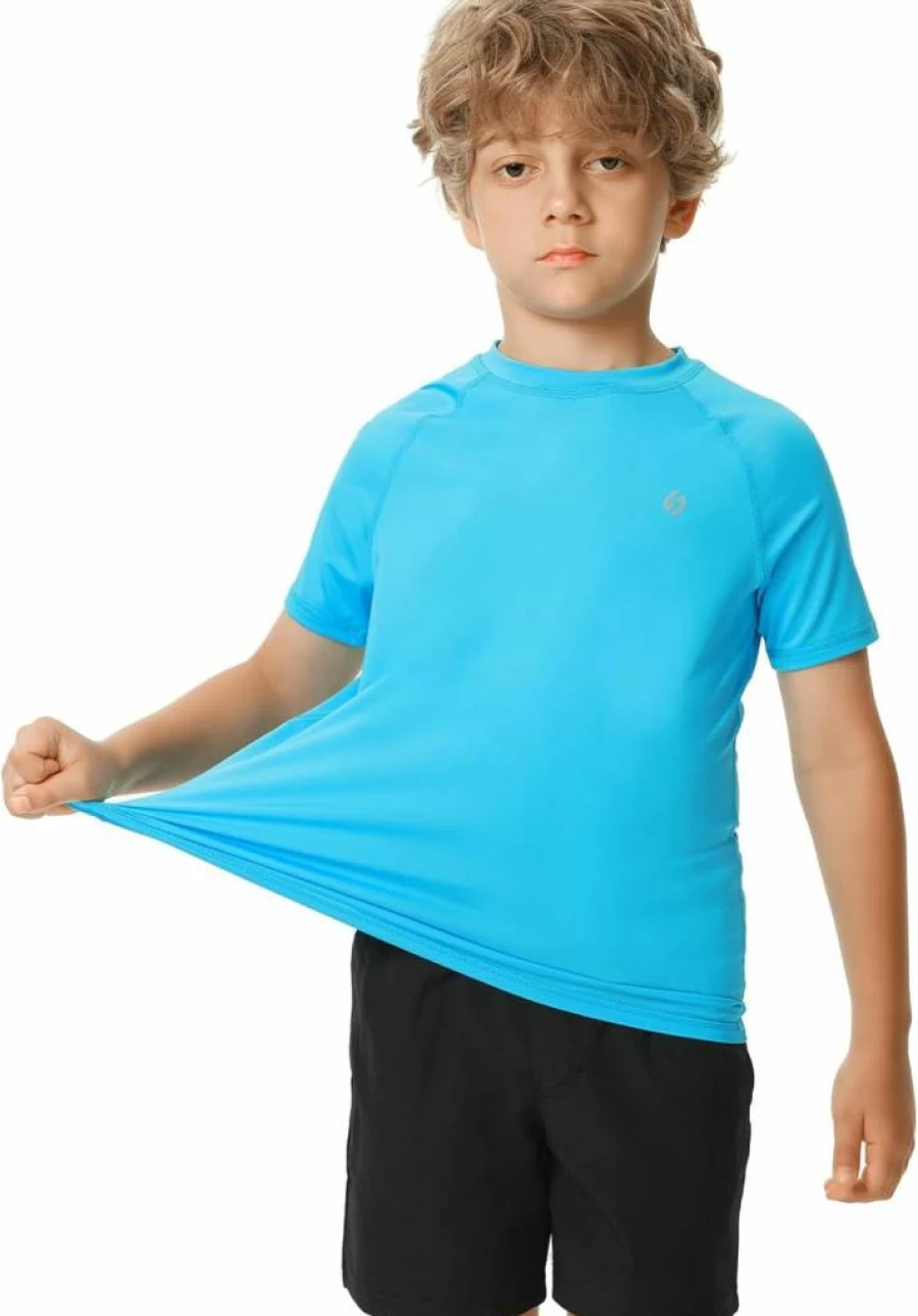 HODOSPORTS Boys UPF 50+ Sun Protection Swim Shirt Quick Dry Short Sleeve Rash Guard UV Shirt