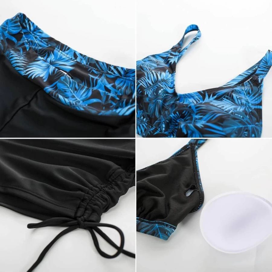 JASAMBAC Women's 3-Piece Long Sleeve Zip-Up Rash Guard Swimwear Set with Boyshorts & Built-In Bra UPF 50+ Sun Protection Swim Suit