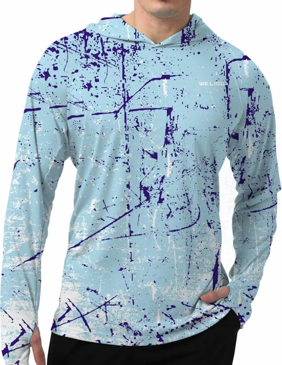 WELIGU Men's UPF 50+ Sun Protection Hoodie - Lightweight UV Shirt for Fishing, Hiking & Outdoor Activities