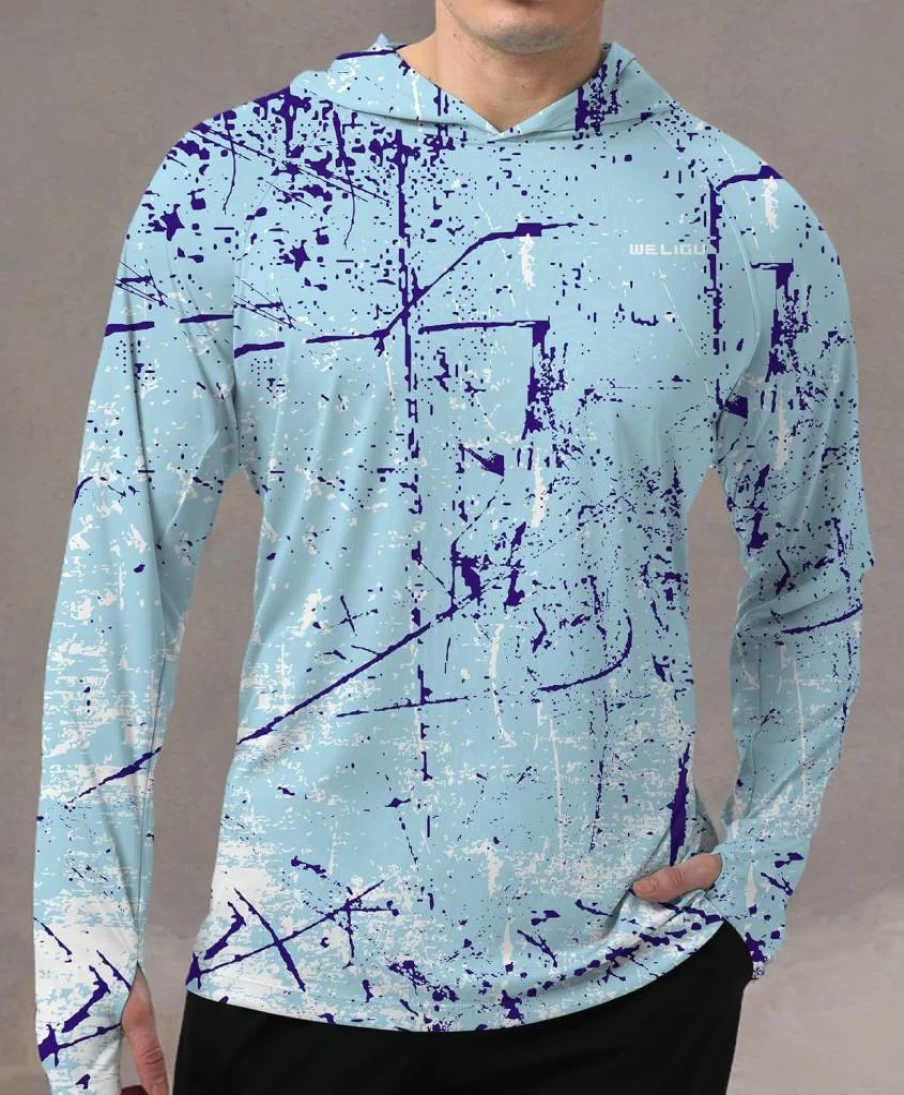 WELIGU Men's UPF 50+ Sun Protection Hoodie - Lightweight UV Shirt for Fishing, Hiking & Outdoor Activities