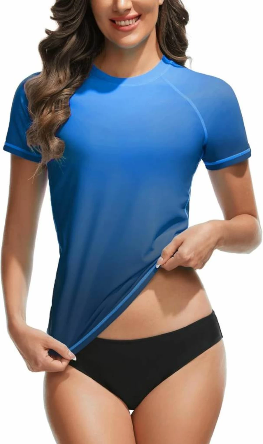 Bonneuitbebe Women's UPF 50+ Short Sleeve Rash Guard Swim Top UV Sun Protection Swim Shirt Bathing Suit