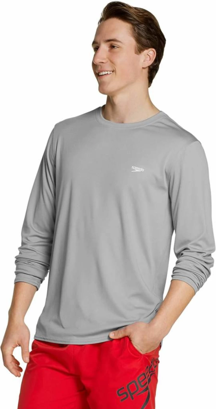 Speedo Men's UV Protection Long Sleeve Swim Shirt - Regular Fit Quick Dry Rash Guard