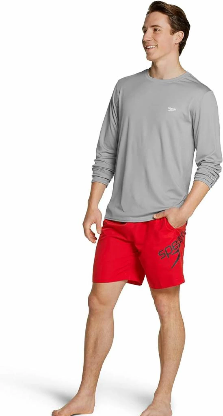 Speedo Men's UV Protection Long Sleeve Swim Shirt - Regular Fit Quick Dry Rash Guard