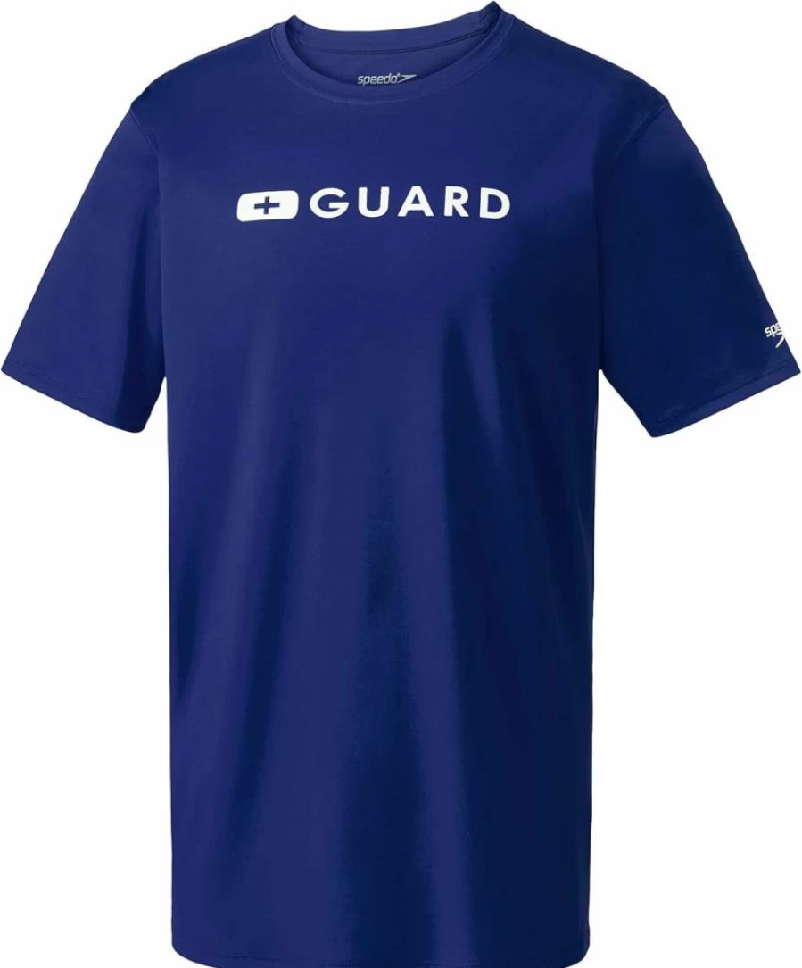 Speedo Men's UV Protection Short Sleeve Swim Shirt - Quick Dry Rash Guard for Swimming & Water Sports