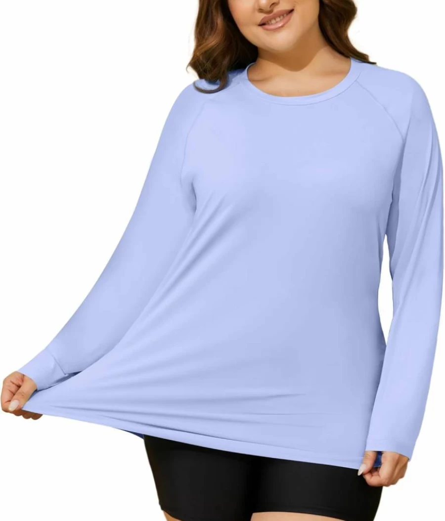 COOTRY Women's Plus Size UPF 50+ Long Sleeve Rash Guard Shirt - Quick Dry UV Protection Swim Top for Hiking, Fishing & Workout